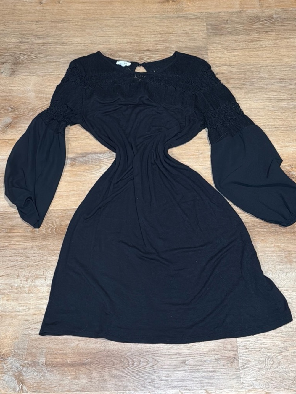 Maurices Black Smocked Yoke Long Sleeve Dress
